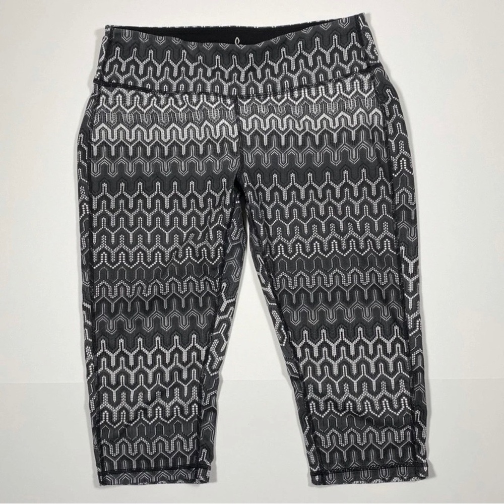 Prana Ibiza Maison Womens Crop Leggings Sz M Monochrome Geo Print Low Rise Yoga